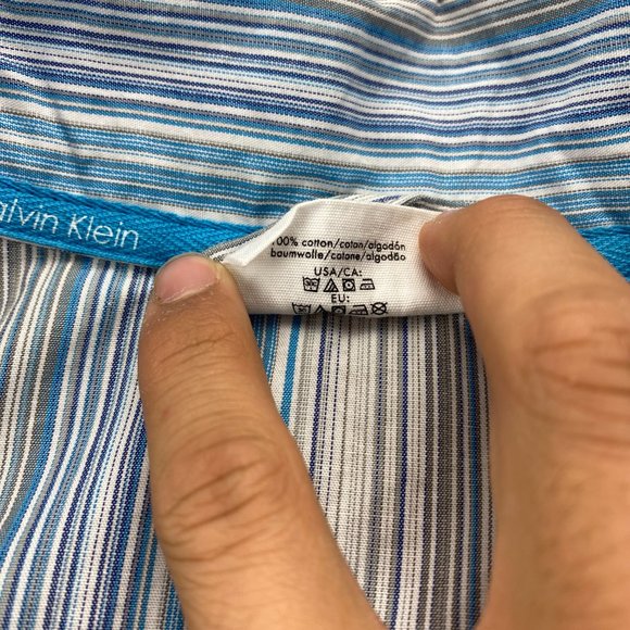 Vintage Calvin Klein Shirt Men Extra Large XL Blue White Gray Striped Button Up - Picture 3 of 8